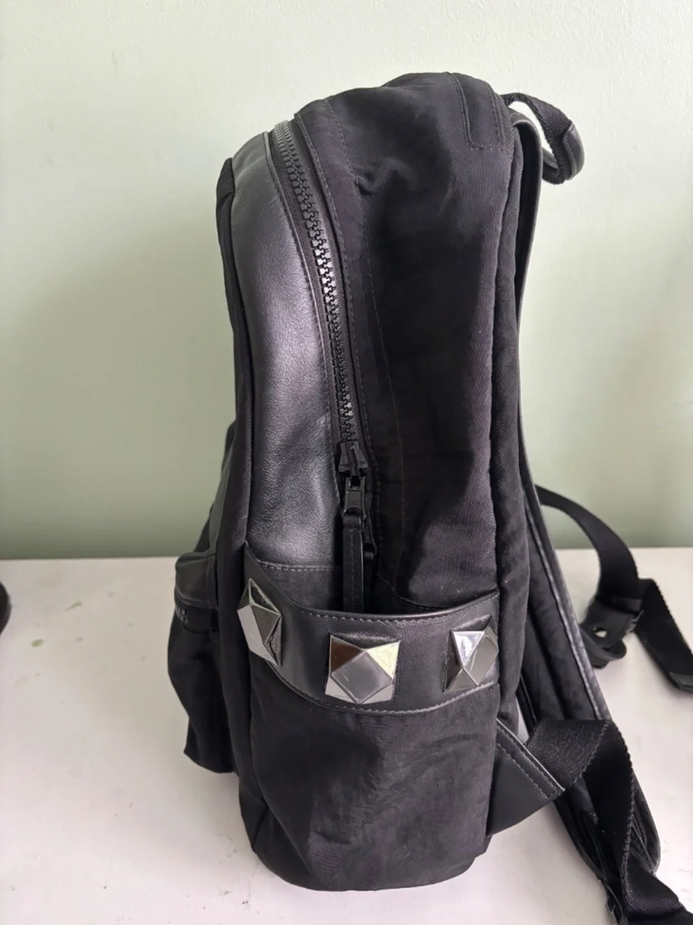 Authentic MCM Black Nylon & Leather 6-Stud Medium Backpack Vintage